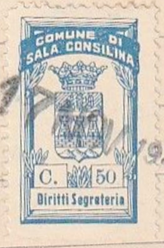 Marca da Bollo del Comune di SALA CONSILINA su Carta Bianca di dimensioni 17 x 32 mm