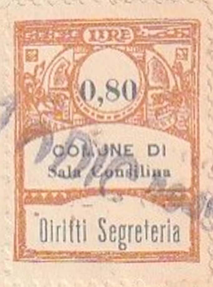 Marca da Bollo del Comune di SALA CONSILINA su Carta Bianca di dimensioni 23 x 29 mm