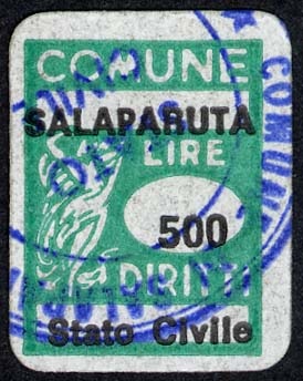 Marca da Bollo del Comune di SALAPARUTA su Carta Bianca di dimensioni 15 x 19,5 mm