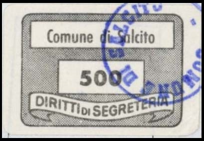 Marca da Bollo del Comune di SALCITO su Carta Bianca di dimensioni 22 x 15,5 mm