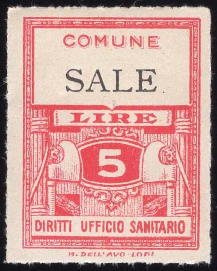 Marca da Bollo del Comune di SALE su Carta Bianca di dimensioni 23 x 29 mm