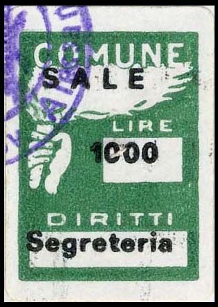 Marca da Bollo del Comune di SALE su Carta Bianca di dimensioni 15 x 20 mm