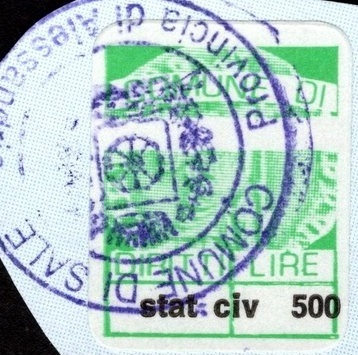 Marca da Bollo del Comune di SALE su Carta Bianca di dimensioni 16 x 21 mm