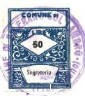 Marca da Bollo del Comune di SALERANO SUL LAMBRO su Carta Bianca di dimensioni 22 x 28 mm