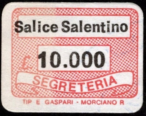 Marca da Bollo del Comune di SALICE SALENTINO su Carta Bianca di dimensioni 20 x 14 mm
