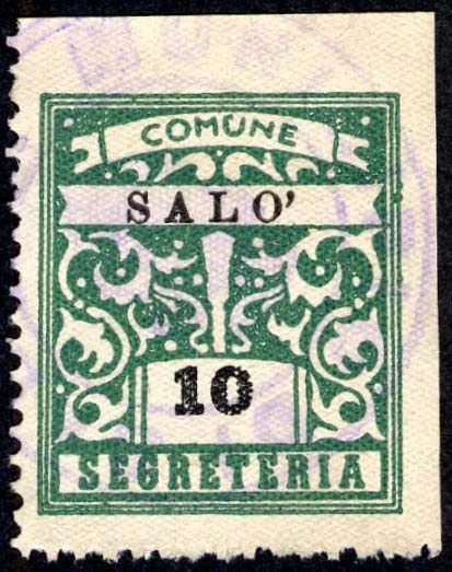 Marca da Bollo del Comune di SALO´ su Carta Bianca di dimensioni 23 x 27 mm