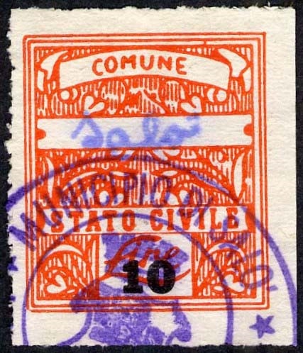 Marca da Bollo del Comune di SALO´ su Carta Bianca di dimensioni 23,5 x 26,5 mm