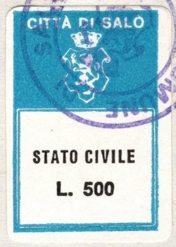 Marca da Bollo del Comune di SALO´ su Carta Bianca di dimensioni 18 x 24 mm