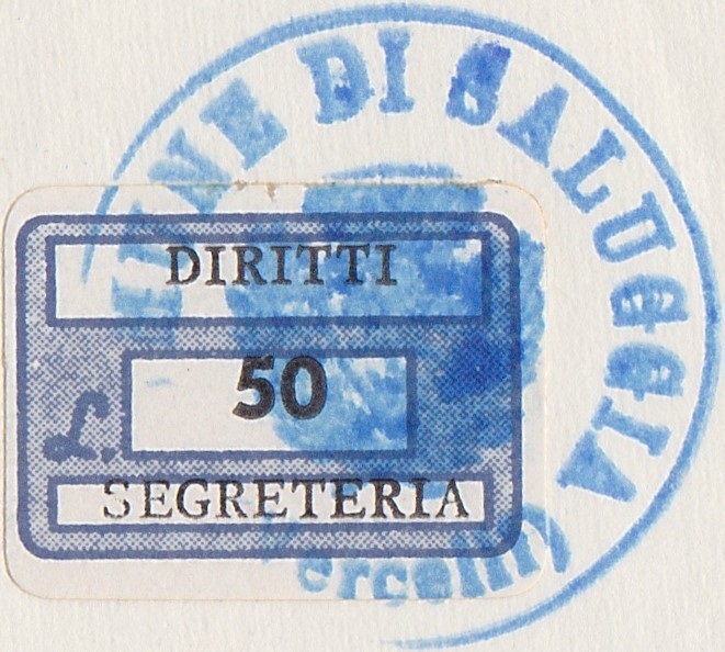 Marca da Bollo del Comune di SALUGGIA su Carta Bianca Sottile di dimensioni 20 x 14 mm