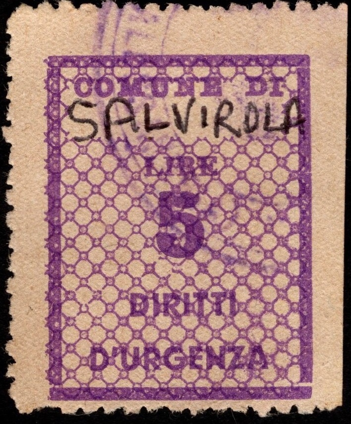 Marca da Bollo del Comune di SALVIROLA su Carta Bianca di dimensioni 21 X 27 mm