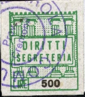 Marca da Bollo del Comune di SALVIROLA su Carta Bianca di dimensioni 16,5 x 19 mm