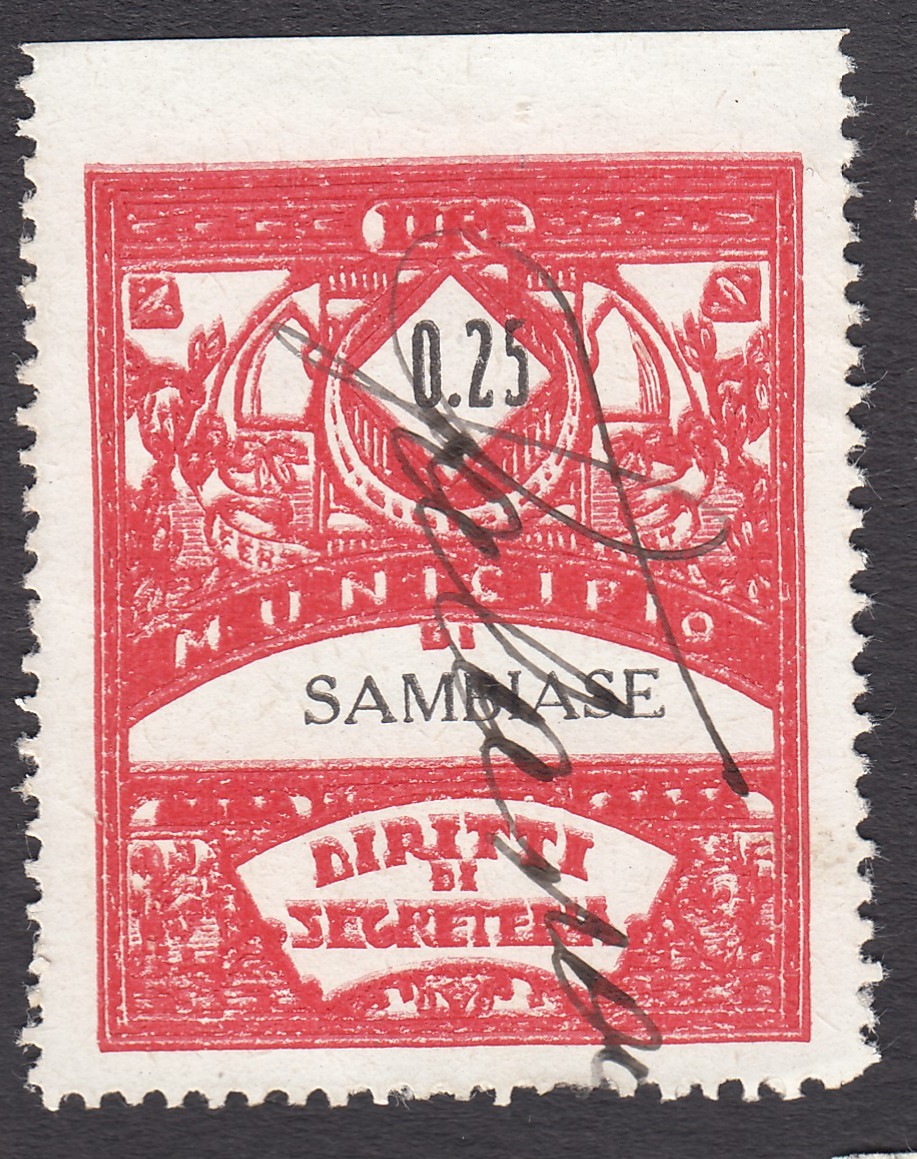 Marca da Bollo del Comune di SAMBIASE su Carta Bianca Sottile di dimensioni 30 x 33,5 mm