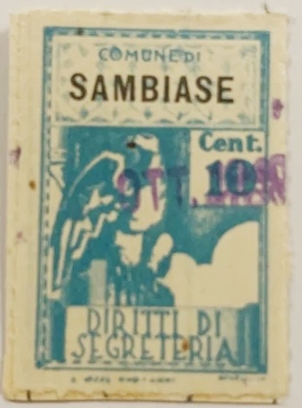 Marca da Bollo del Comune di SAMBIASE su Carta Bianca di dimensioni 21 X 32 mm