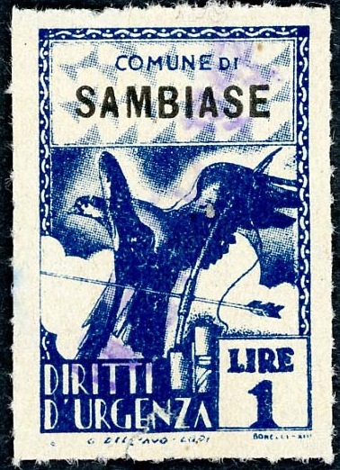 Marca da Bollo del Comune di SAMBIASE su Carta Bianca di dimensioni 21 X 32 mm