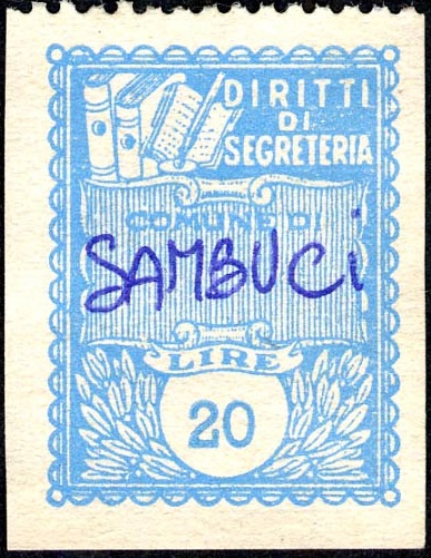 Marca da Bollo del Comune di SAMBUCI su Carta Bianca di dimensioni 22 x29 mm