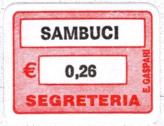 Marca da Bollo del Comune di SAMBUCI su Carta Bianca di dimensioni 20 x 14 mm