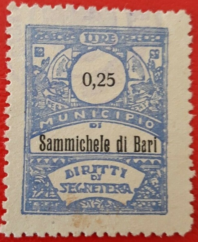Marca da Bollo del Comune di SAMMICHELE DI BARI su Carta Bianca di dimensioni 22 x 28,5 mm