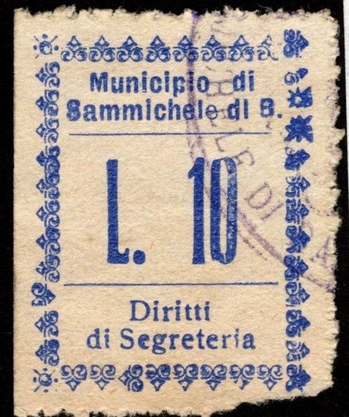 Marca da Bollo del Comune di SAMMICHELE DI BARI su Carta Bianca Sottile di dimensioni 22 x 28 mm