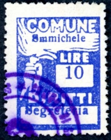 Marca da Bollo del Comune di SAMMICHELE DI BARI su Carta Bianca di dimensioni 18,5 x 25 mm
