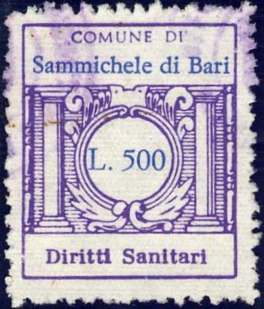Marca da Bollo del Comune di SAMMICHELE DI BARI su Carta Bianca di dimensioni 21 x 25 mm