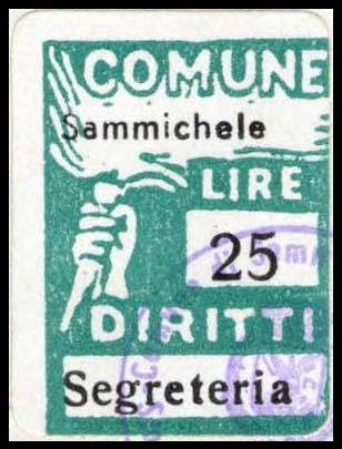 Marca da Bollo del Comune di SAMMICHELE DI BARI su Carta Bianca di dimensioni 19 x 25 mm
