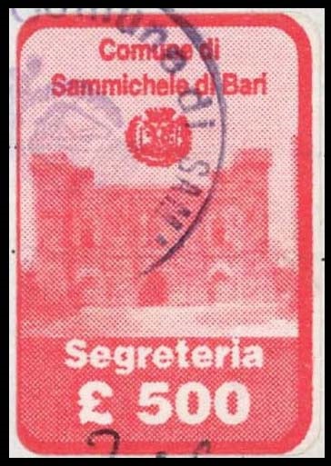 Marca da Bollo del Comune di SAMMICHELE DI BARI su Carta Bianca di dimensioni 20 x 28 mm