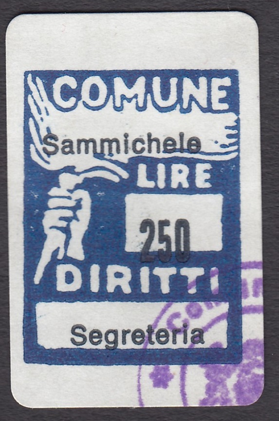 Marca da Bollo del Comune di SAMMICHELE DI BARI su Carta Bianca di dimensioni 20 x 30 mm