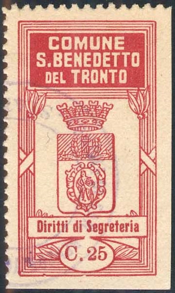 Marca da Bollo del Comune di SAN BENEDETTO DEL TRONTO su Carta Bianca di dimensioni mm