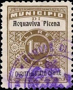 Marca da Bollo del Comune di SAN BENEDETTO DEL TRONTO su Carta Bianca di dimensioni 22,5 x 29 mm