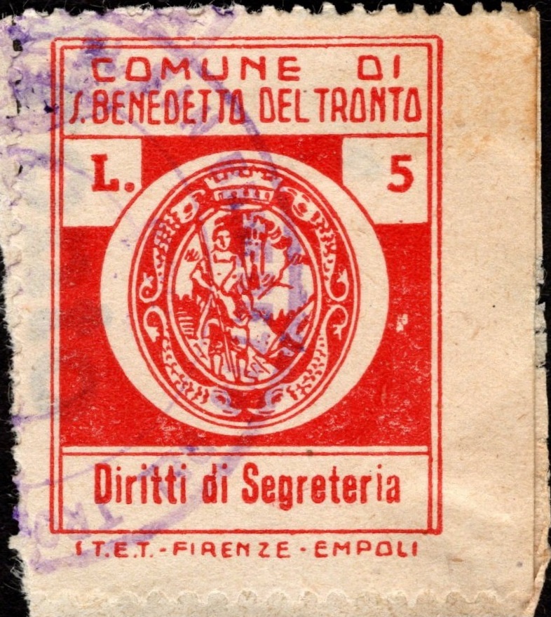 Marca da Bollo del Comune di SAN BENEDETTO DEL TRONTO su Carta Bianca Sottile di dimensioni 23 X 30 mm