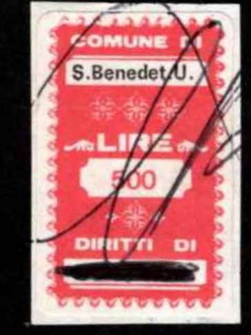 Marca da Bollo del Comune di SAN BENEDETTO ULLANO su Carta Bianca di dimensioni 18 x 29 mm