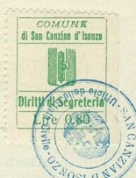 Marca da Bollo del Comune di SAN CANZIAN D´ISONZO su Carta Bianca Sottile di dimensioni 21 X 27 mm