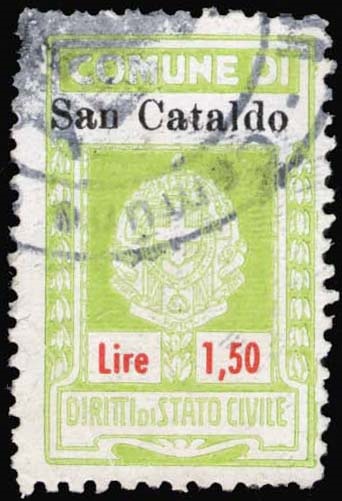Marca da Bollo del Comune di SAN CATALDO su Carta Bianca Sottile di dimensioni 19 x 30,5 mm