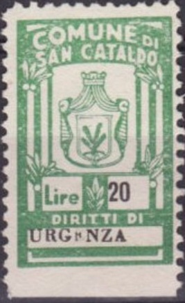 Marca da Bollo del Comune di SAN CATALDO su Carta Bianca Sottile di dimensioni 17,5 x 28 mm