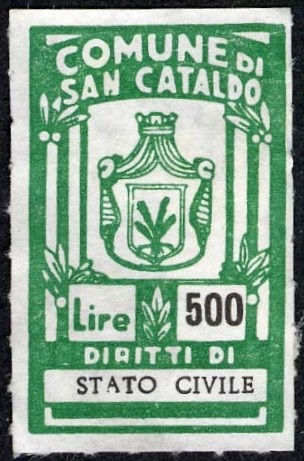 Marca da Bollo del Comune di SAN CATALDO su Carta Bianca di dimensioni 18 x 28 mm