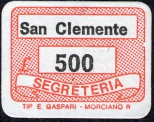 Marca da Bollo del Comune di SAN CLEMENTE su Carta Bianca di dimensioni 20,5 x 14,5 mm