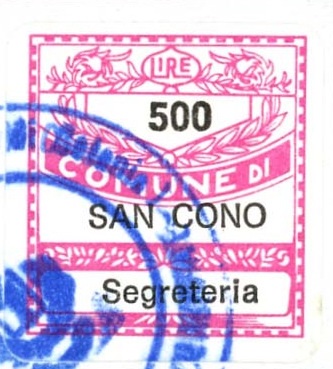 Marca da Bollo del Comune di SAN CONO su Carta Bianca di dimensioni 19 x 21 mm