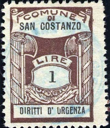Marca da Bollo del Comune di SAN COSTANZO su Carta Bianca di dimensioni 20 x 28,5 mm
