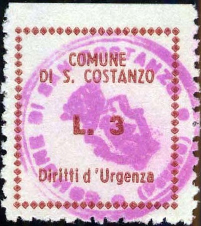 Marca da Bollo del Comune di SAN COSTANZO su Carta Bianca di dimensioni 22 x 24 mm