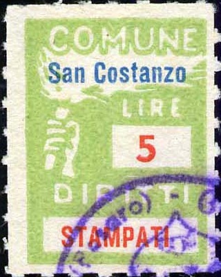 Marca da Bollo del Comune di SAN COSTANZO su Carta Bianca di dimensioni 18,5 x 26 mm