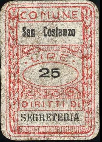 Marca da Bollo del Comune di SAN COSTANZO su Carta Bianca di dimensioni 20 x 30 mm