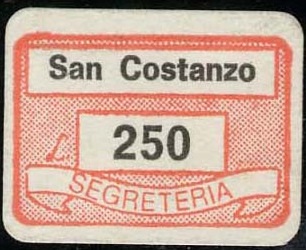 Marca da Bollo del Comune di SAN COSTANZO su Carta Bianca di dimensioni 19,5 x 13,5 mm