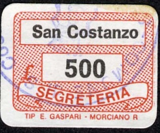 Marca da Bollo del Comune di SAN COSTANZO su Carta Bianca di dimensioni 19 x 14 mm