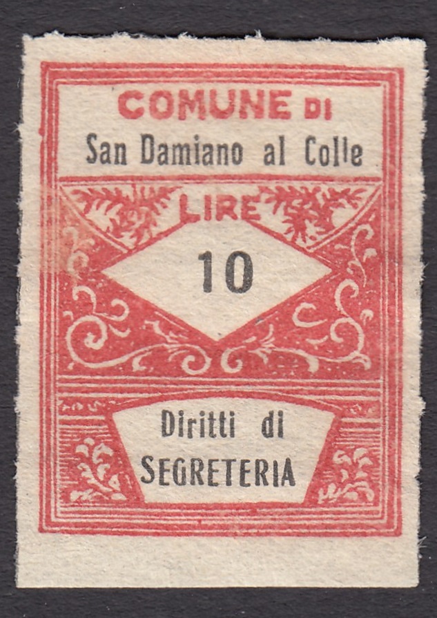 Marca da Bollo del Comune di SAN DAMIANO AL COLLE su Carta Bianca Sottile di dimensioni 22 x 28 mm