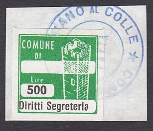 Marca da Bollo del Comune di SAN DAMIANO AL COLLE su Carta Bianca Sottile di dimensioni 20 x 20 mm