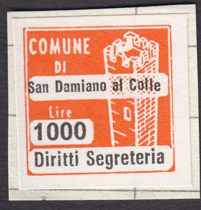 Marca da Bollo del Comune di SAN DAMIANO AL COLLE su Carta Bianca Sottile di dimensioni 20 x 20 mm