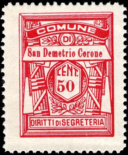 Marca da Bollo del Comune di SAN DEMETRIO CORONE su di dimensioni 21,5 x 28,5 mm