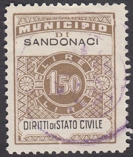 Marca da Bollo del Comune di SAN DONACI su Carta Bianca Sottile di dimensioni 22,5 x 29 mm