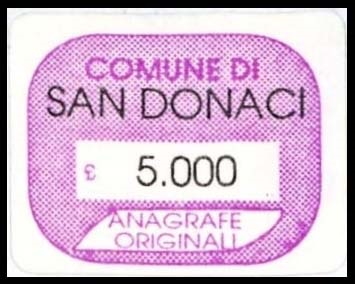 Marca da Bollo del Comune di SAN DONACI su Carta Bianca di dimensioni 20 x 15 mm