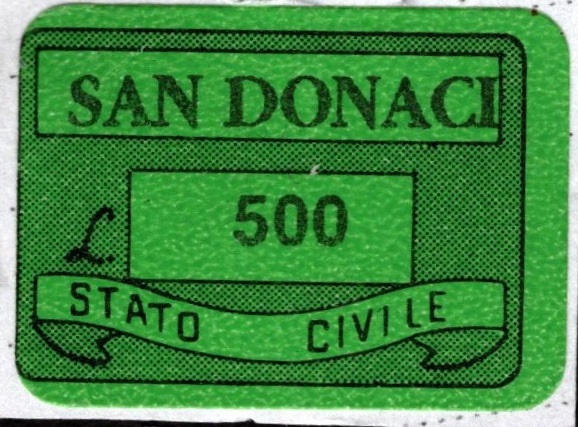 Marca da Bollo del Comune di SAN DONACI su Carta Colorata di dimensioni 20 x 14 mm